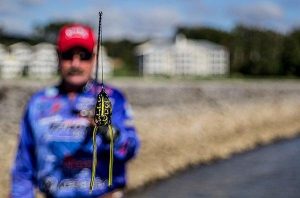 Get Bass Blowups Fishing Frogs on Riprap