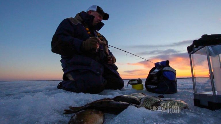 Ice Fishing with Glow Lures for Low Light