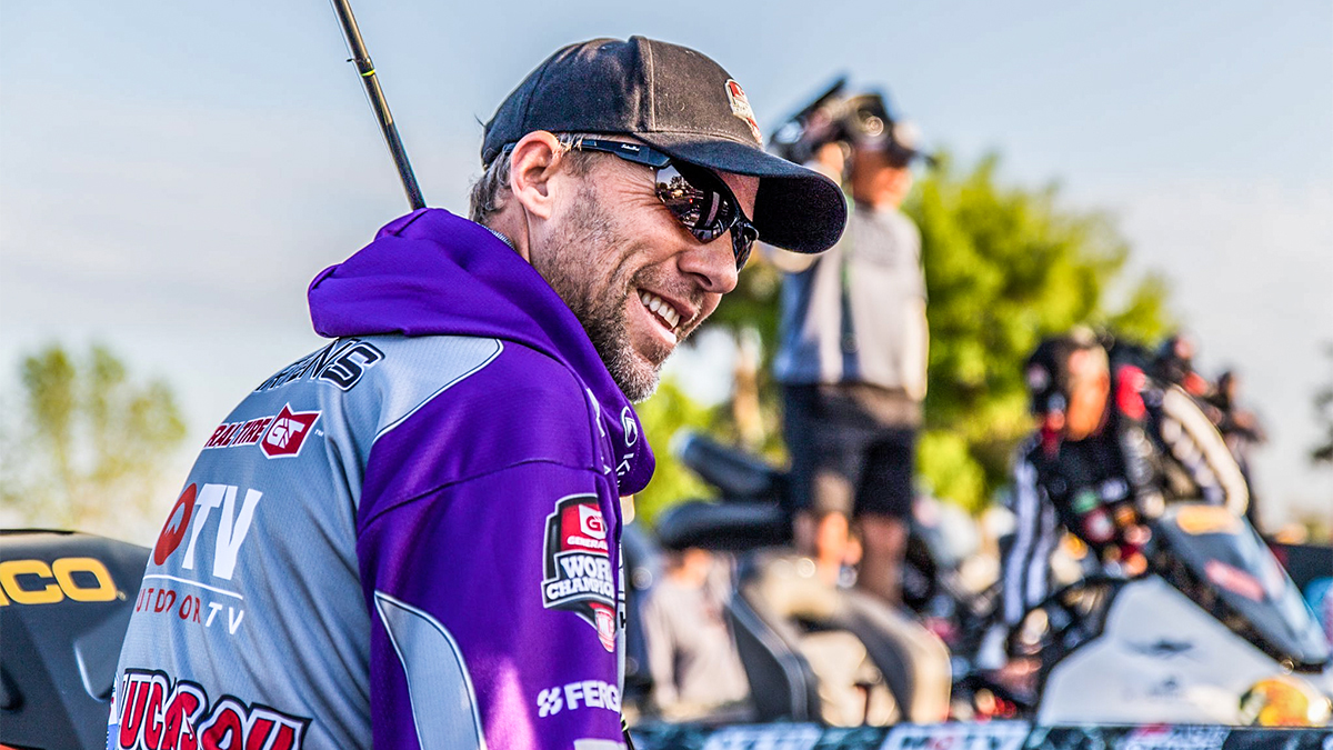 pro angler aaron martens sitting in bass boat