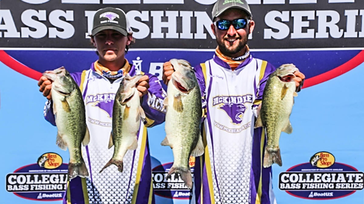 college anglers holding bass