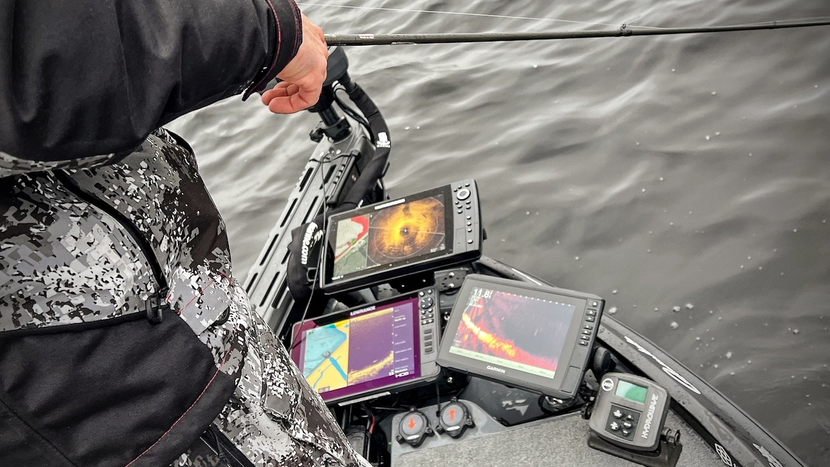 fish finders on the bow of a bass boat