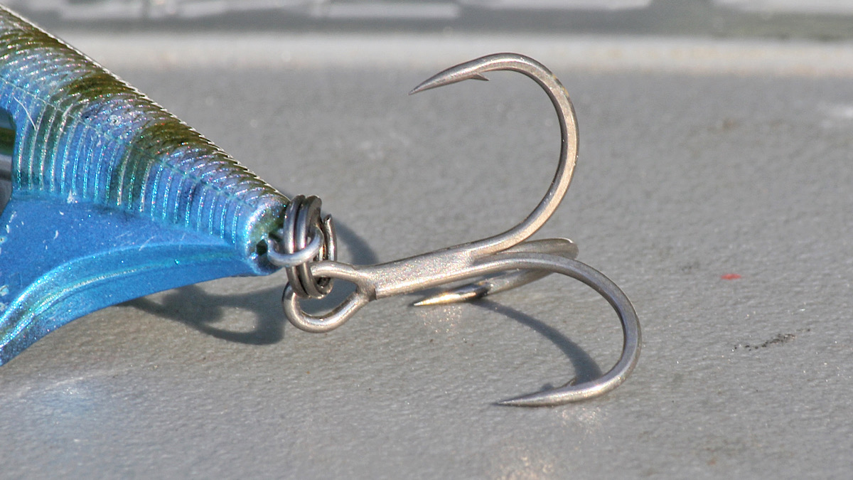 rear treble hook of topwater bass fishing lure