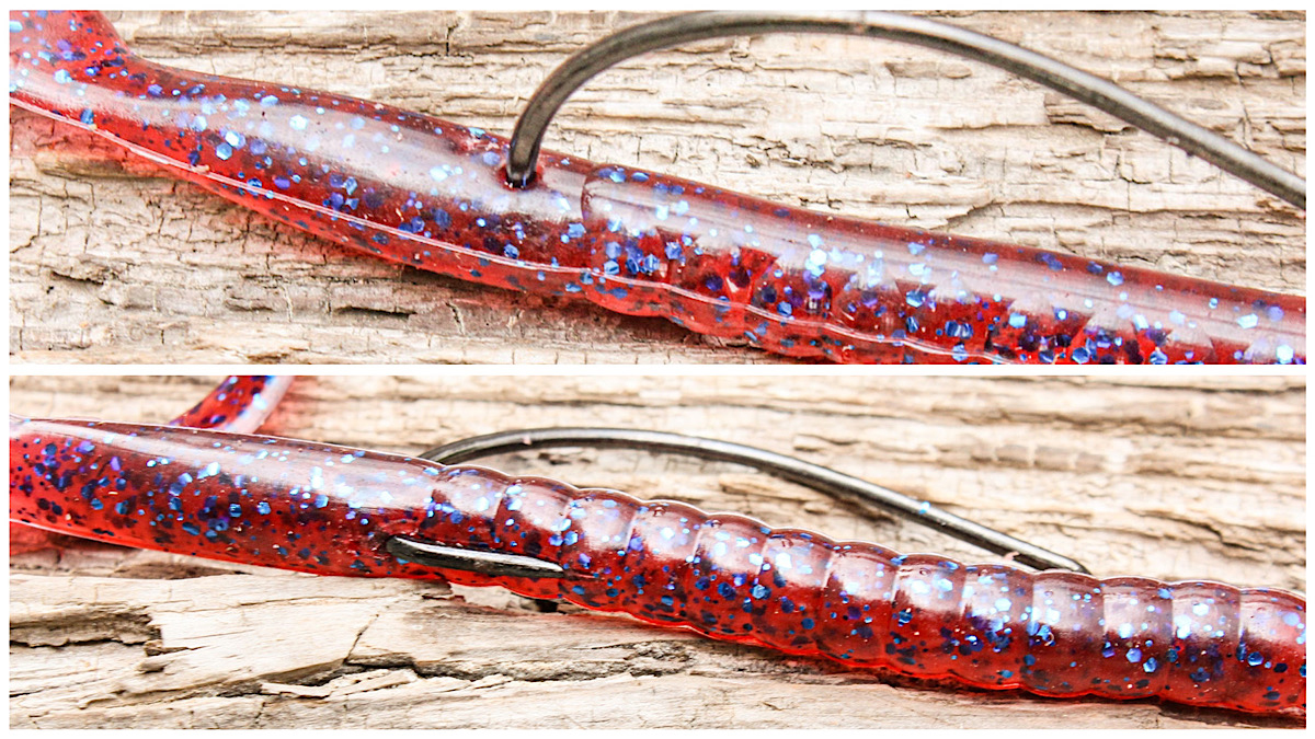 front and back of soft-plastic bass fishing worm