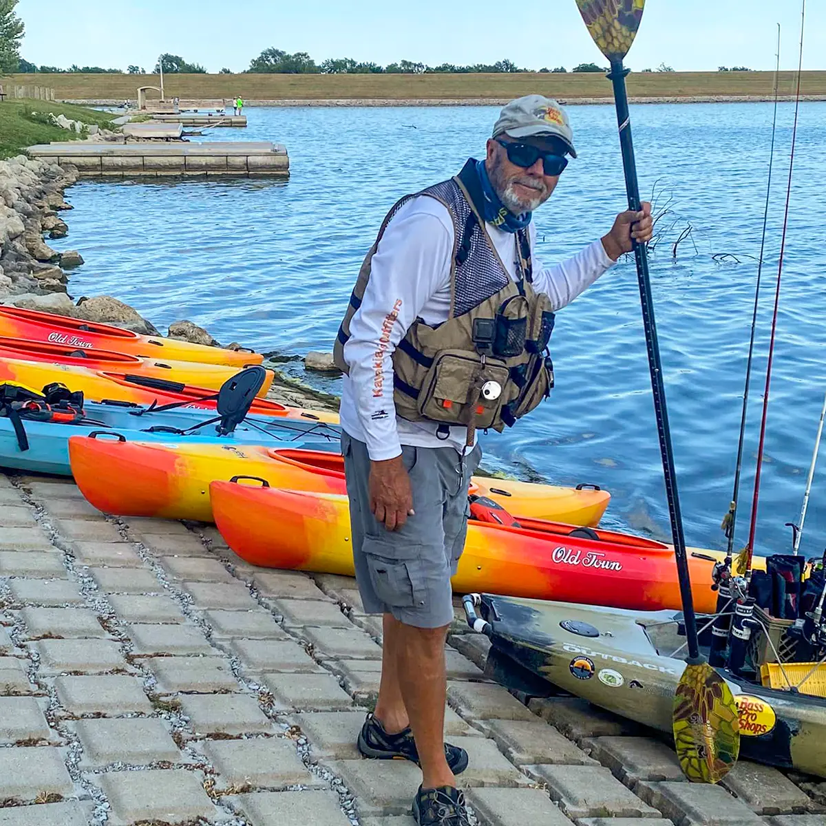 Marty Hughes with his kayak paddle