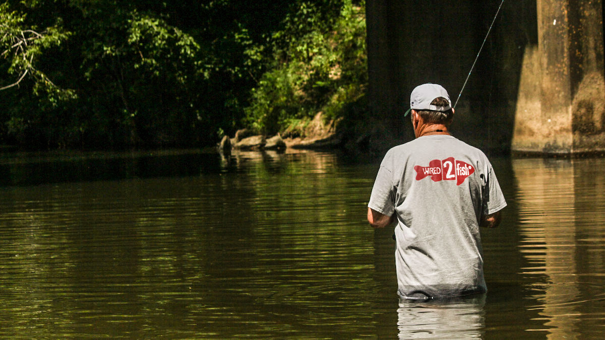 fisherman fishing in a creek