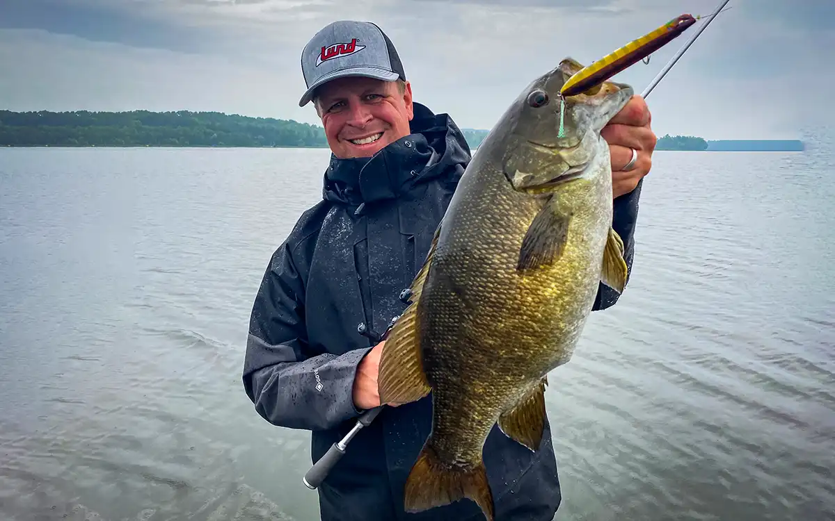 ark blower twitch topwater with a big smallmouth ryan dechaine
