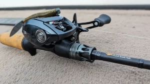 close up of the Daiwa Tatula BF TW 70 reel on the phenix classic bfs on a boat deck