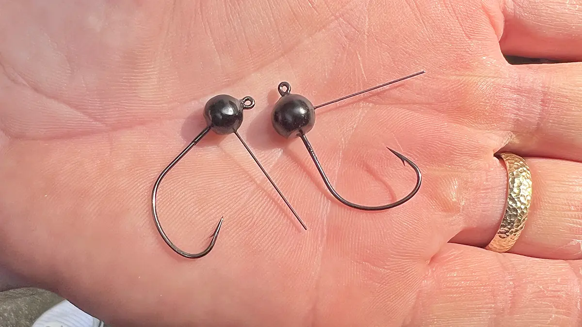 WOO! Tungsten Wacky Jigs in palm of hand