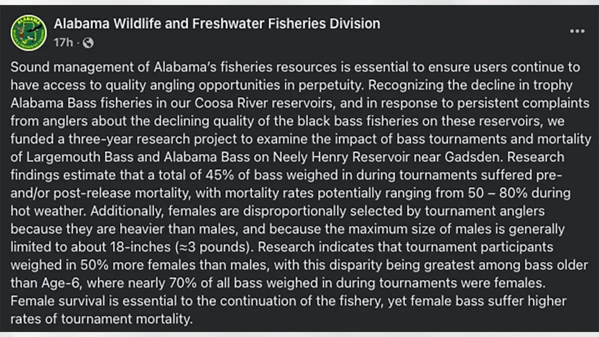 Alabama Fisheries Facebook Post