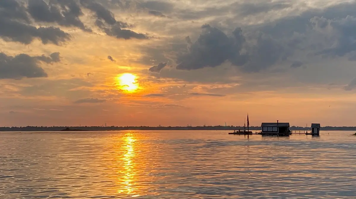 bay house at sunset