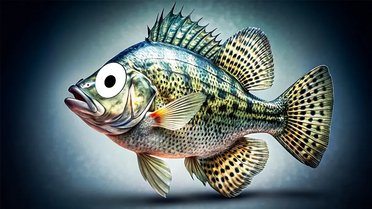 illustrated crappie with surprised eye