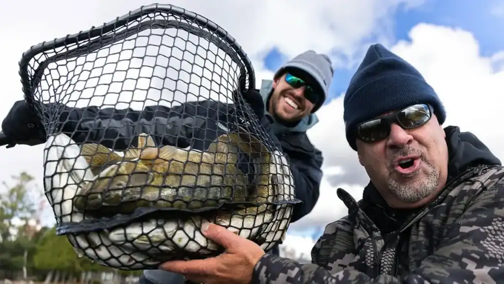 smallmouth bass caught in net