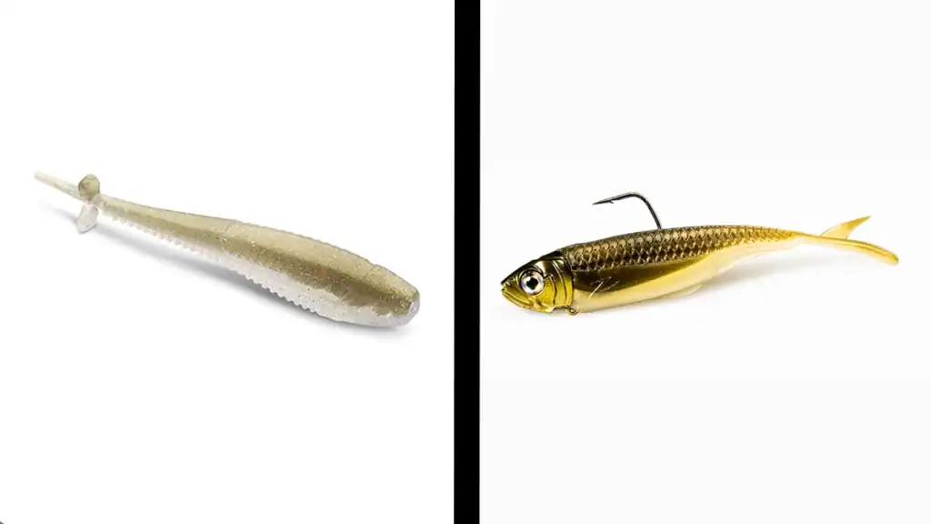 Left, the Rapala Crush City Mooch Minnow. Right, Z-Man's Graph ShadZ