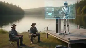 Illustration of AI Bot giving fishing lessons